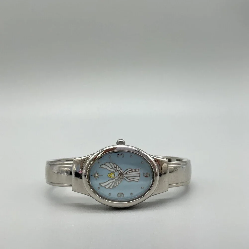 Angel Design Womens Watch 23mm Blue Oval Dial Silver Tone Cuff New Battery